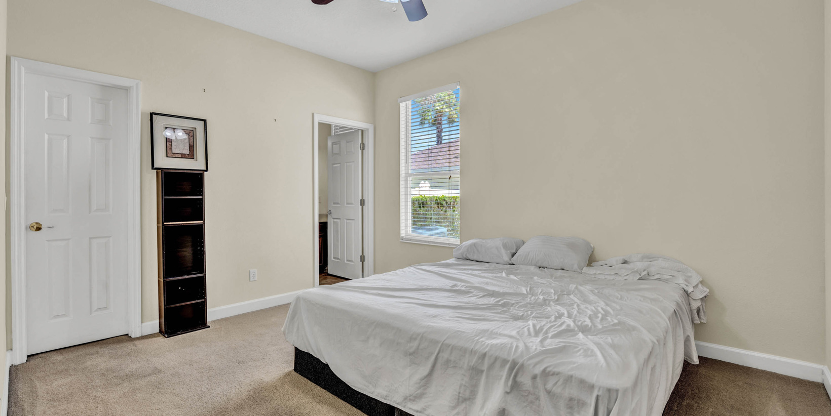 bedroom with carpet, natural light, and a ceiling fan